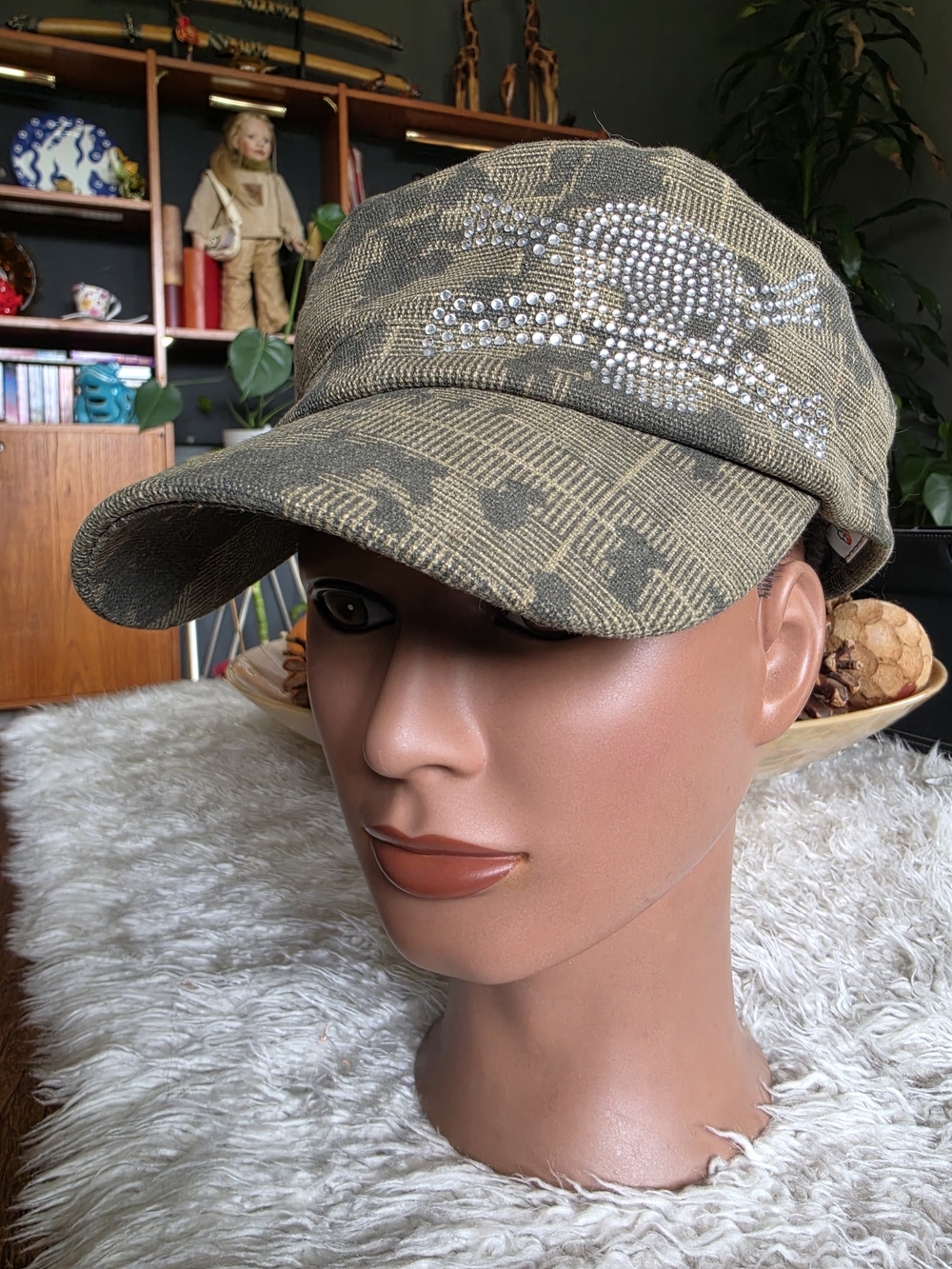 Rhinestone Accent Olive Camo Women's Cadet Hat